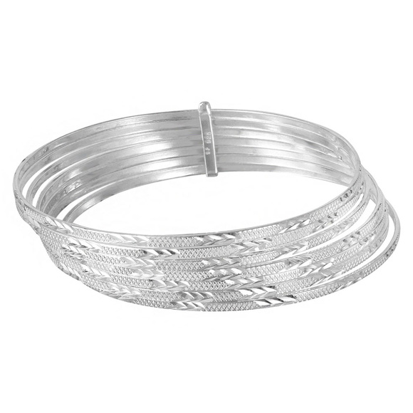 Sterling Silver 925 Diamond Cut Semanario Bangle - Picture 2 of 2